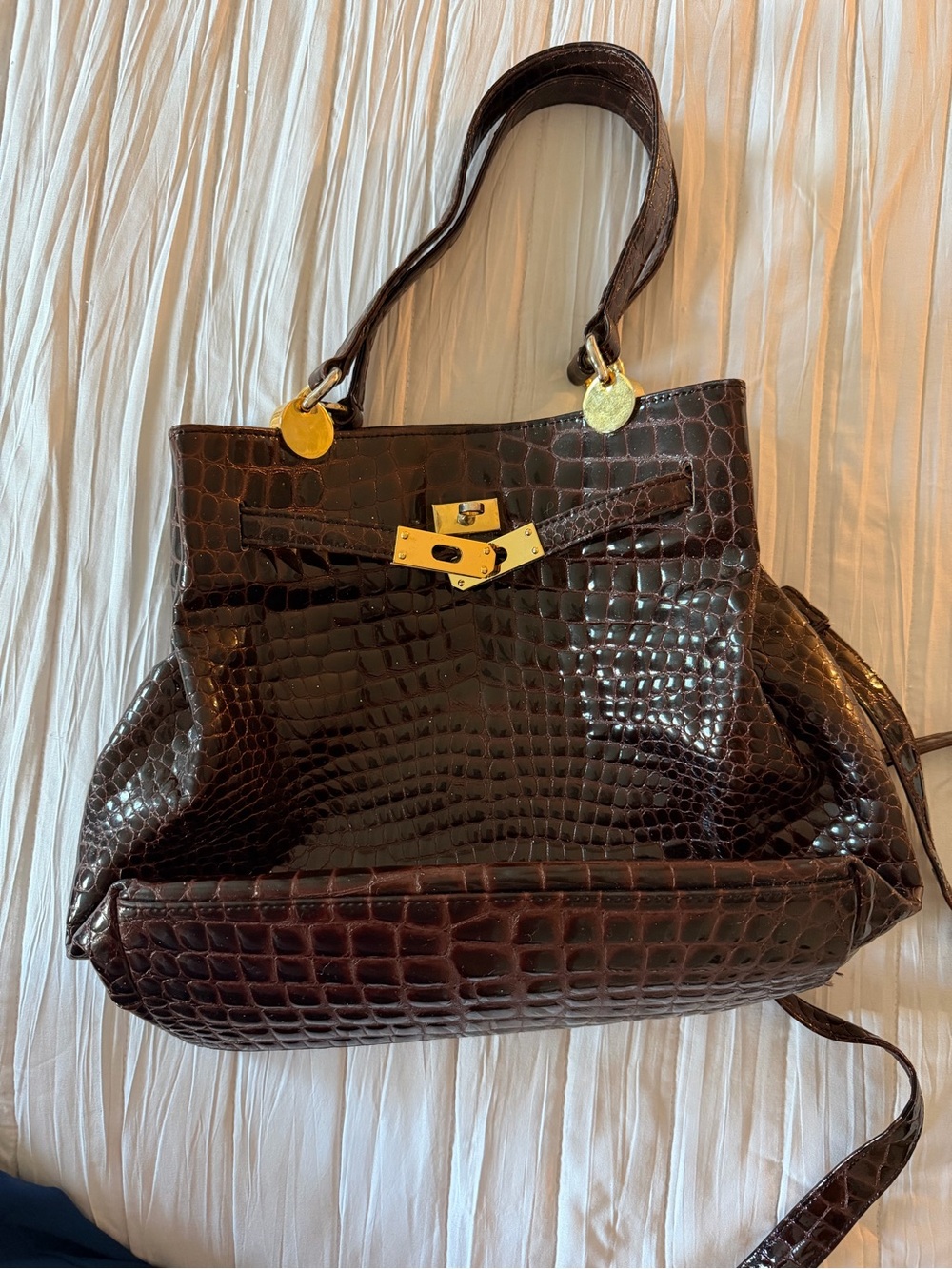 Vintage Jay Herbert New York Glossy Croc-Embossed Leather Kelly Bag - Picture 8 of 10